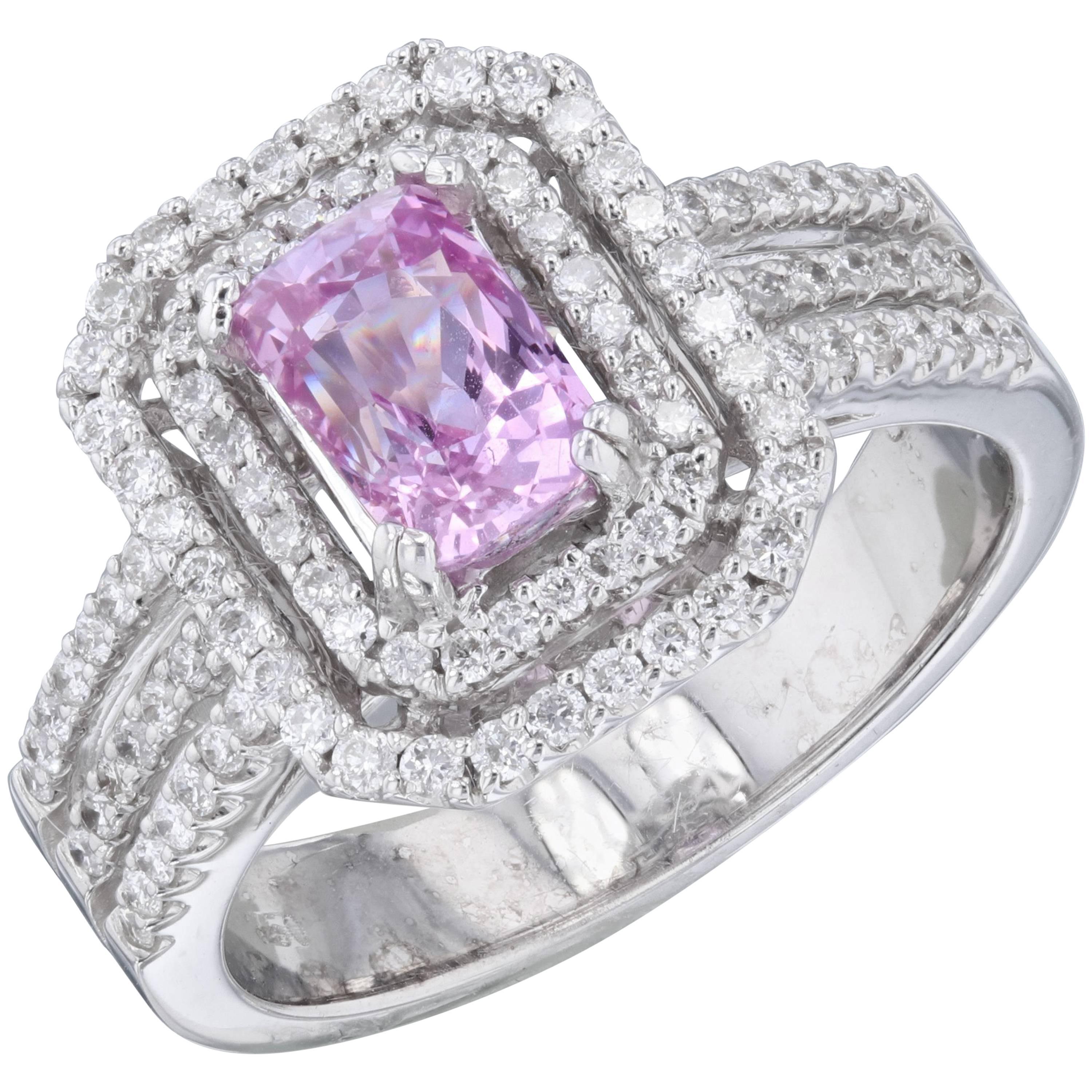 2.16 Carat Pink Sapphire Diamond Ring in 18 Karat White Gold