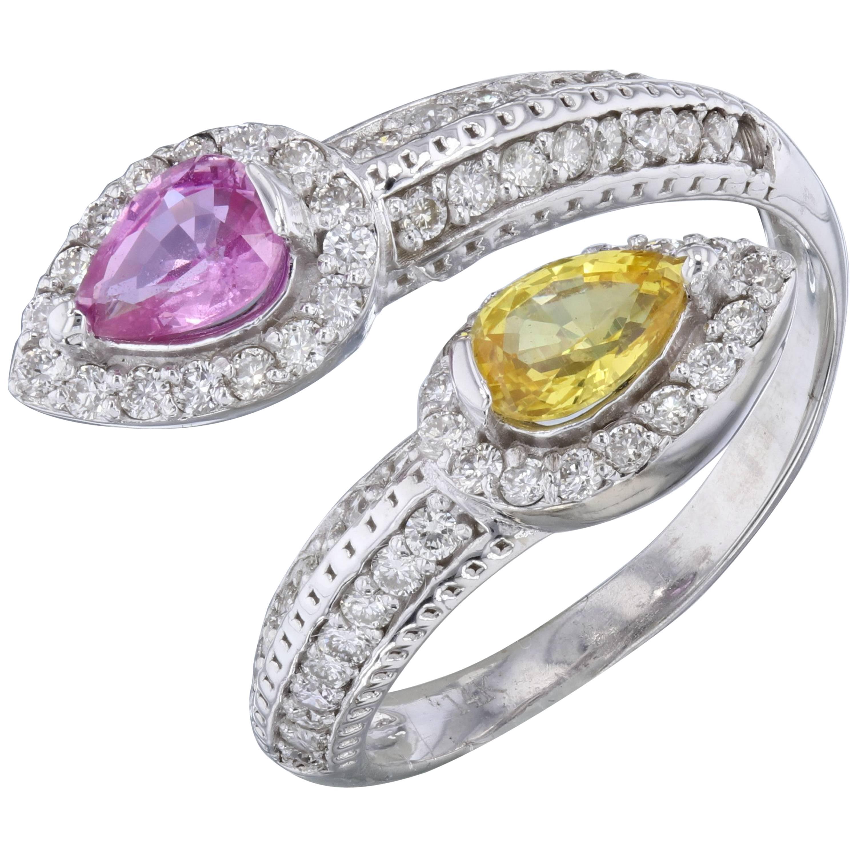 1.56 Carat Pink and Yellow Sapphire Diamond Cocktail Ring