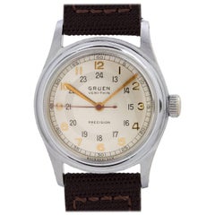 Vintage Gruen Stainless Steel Pan American Veri-Thin Manual Wristwatch, circa 1940s