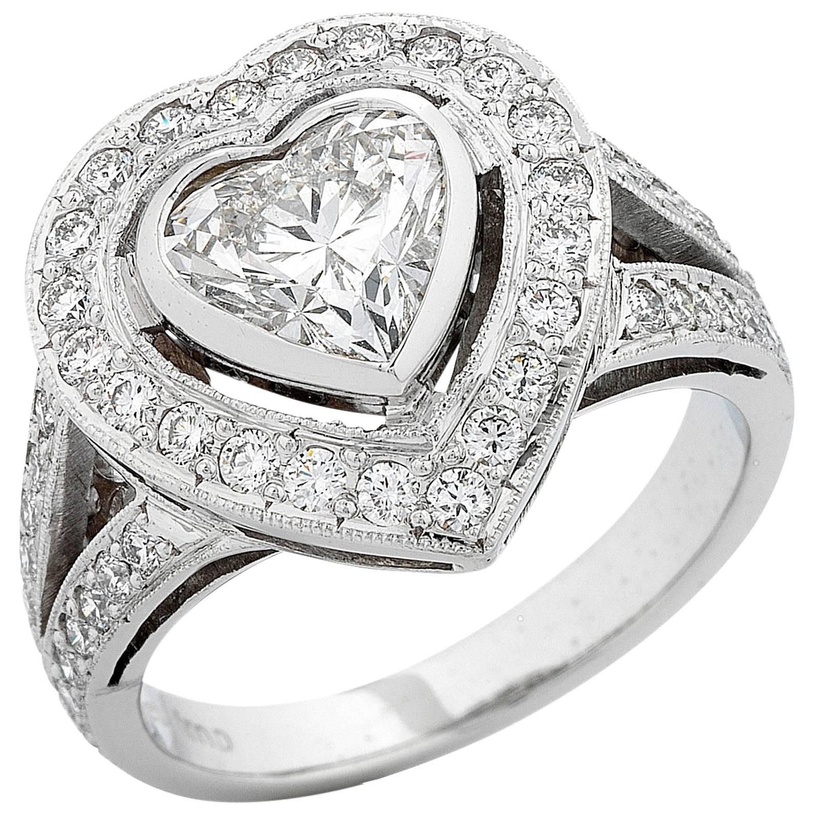 GIA Certified 1.41 Carat Heart Shaped Diamond Halo Ring