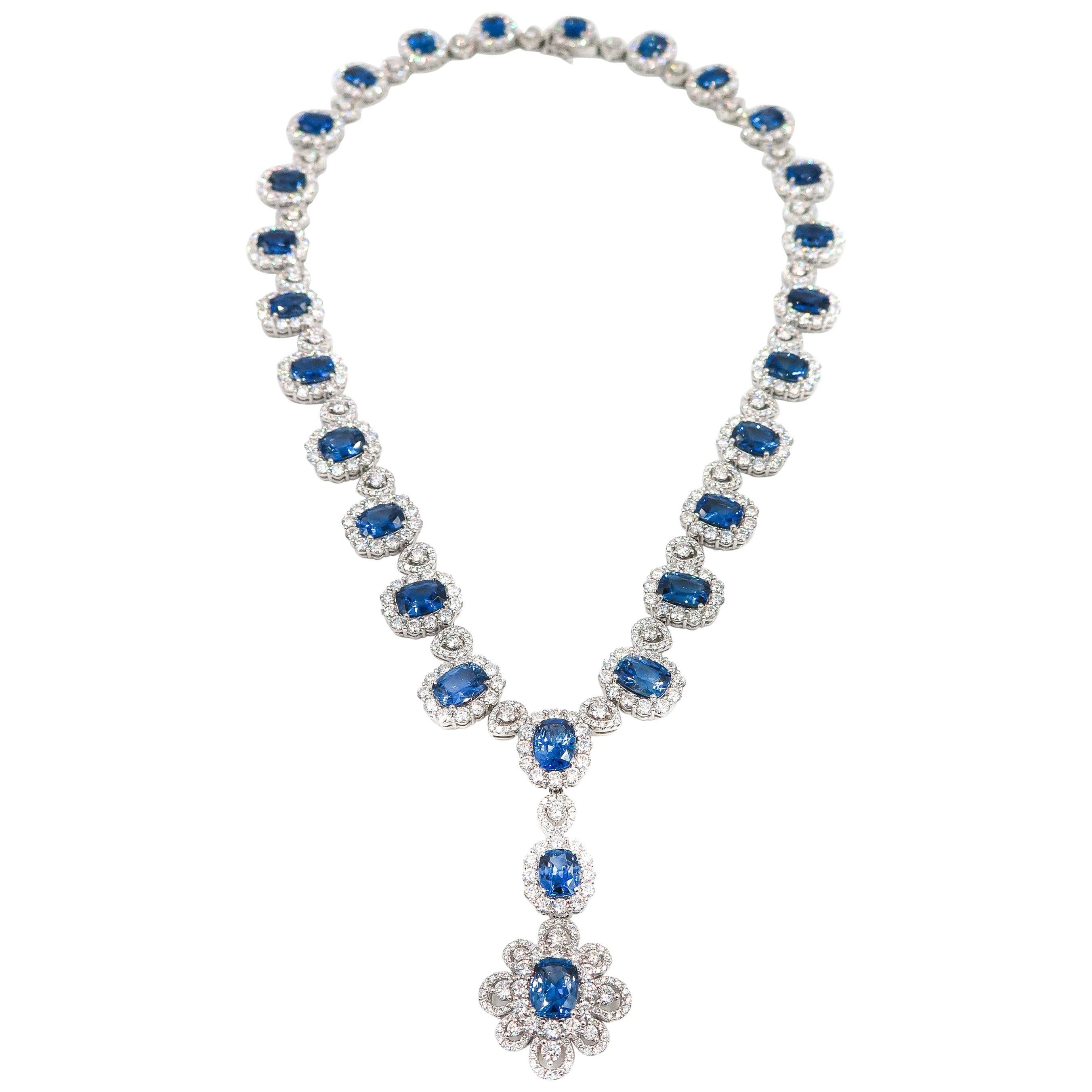 Sapphire and Diamond white Gold Necklace