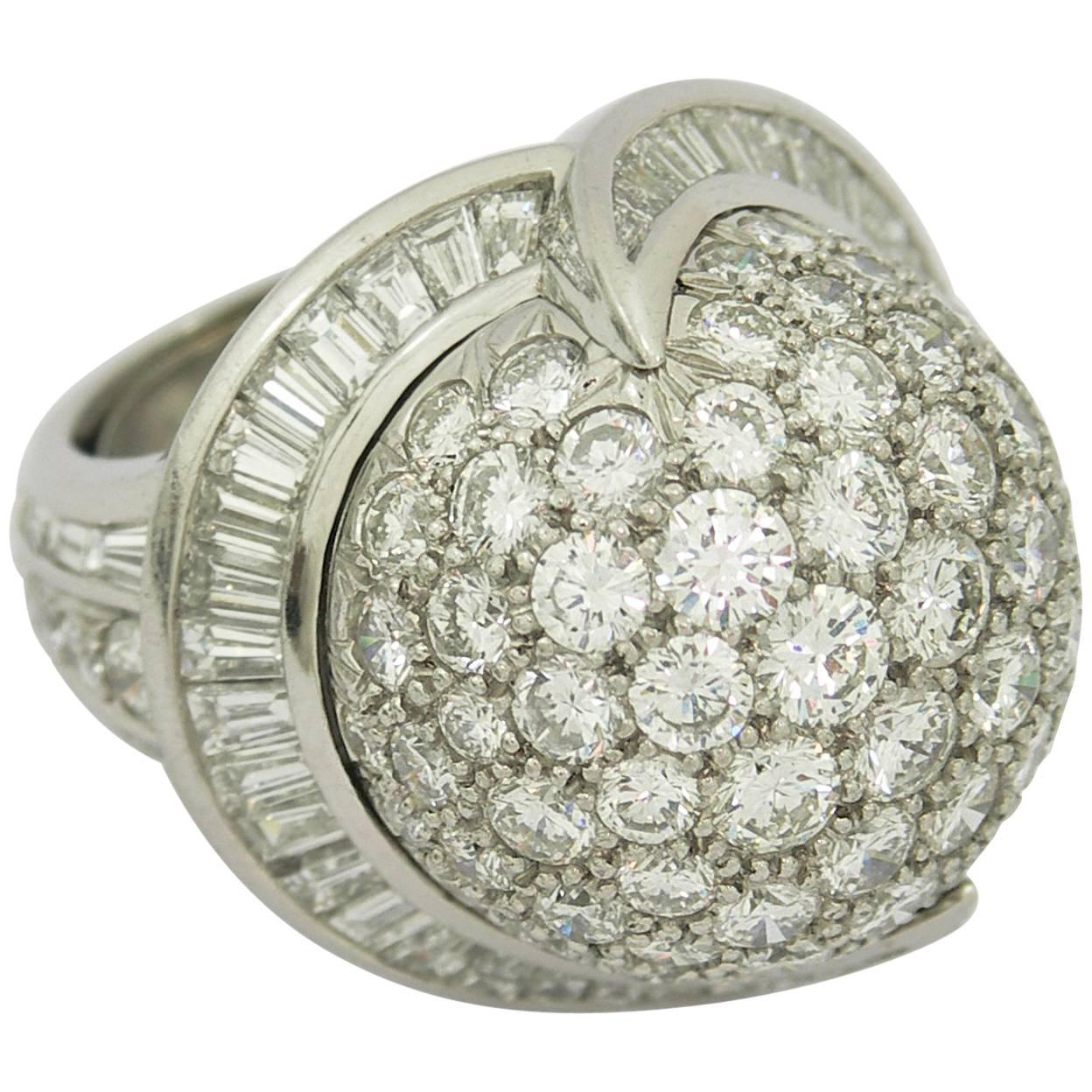Valentin Magro Platinum Round Diamond and Baguette Diamond Globe Ring
