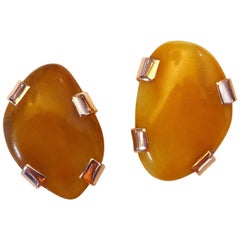 Michael Kneebone Baltic Butterscotch Amber Rose Gold Button Earrings