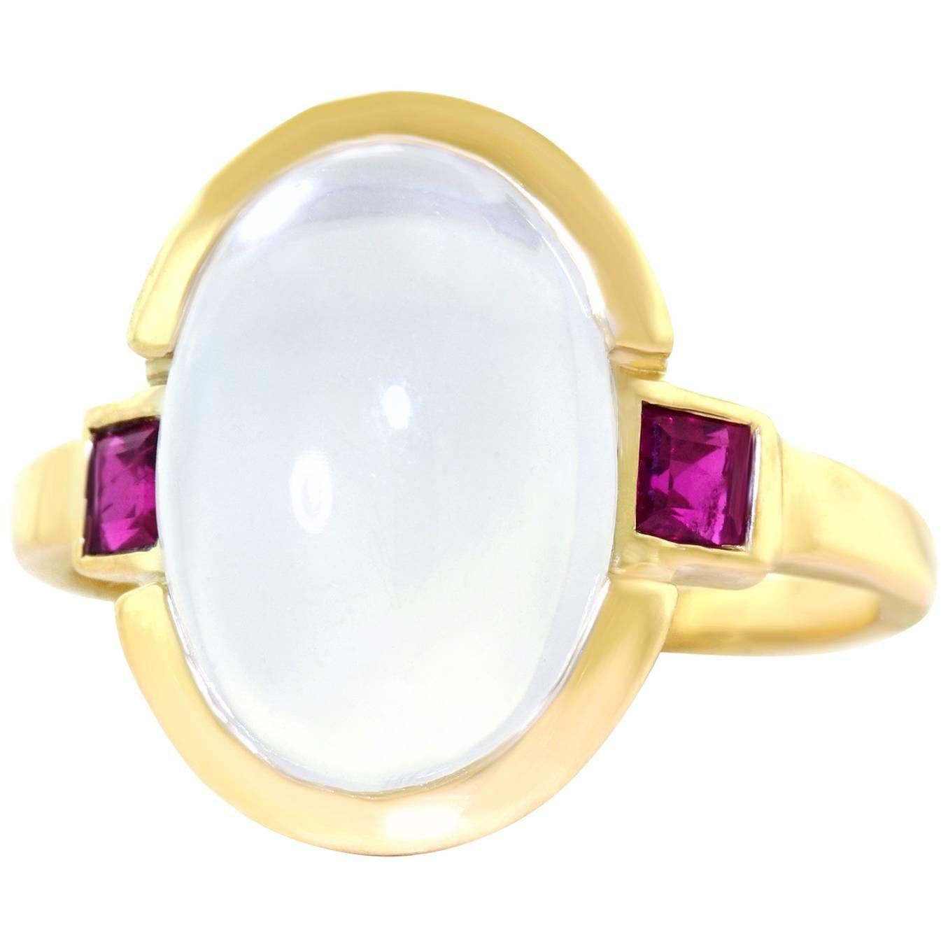1950s Tiffany & Co. Moonstone and Ruby Gold Ring