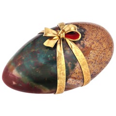 Vintage Verdura Agate Gold Ribbon Wrapped Egg Paperweight