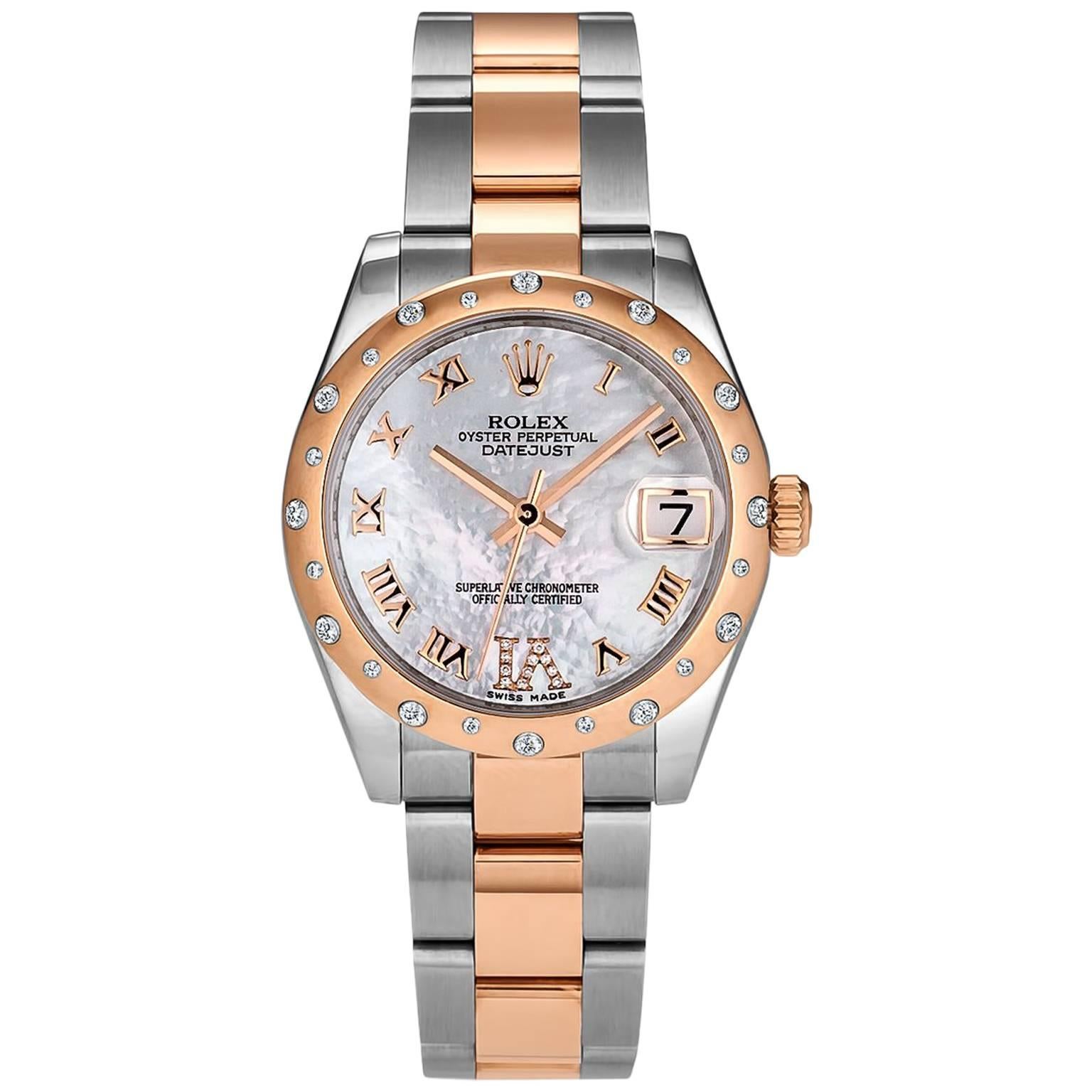 Rolex Rose Gold Stainless Steel Oyster Perpetual Datejust 31 Wristwatch
