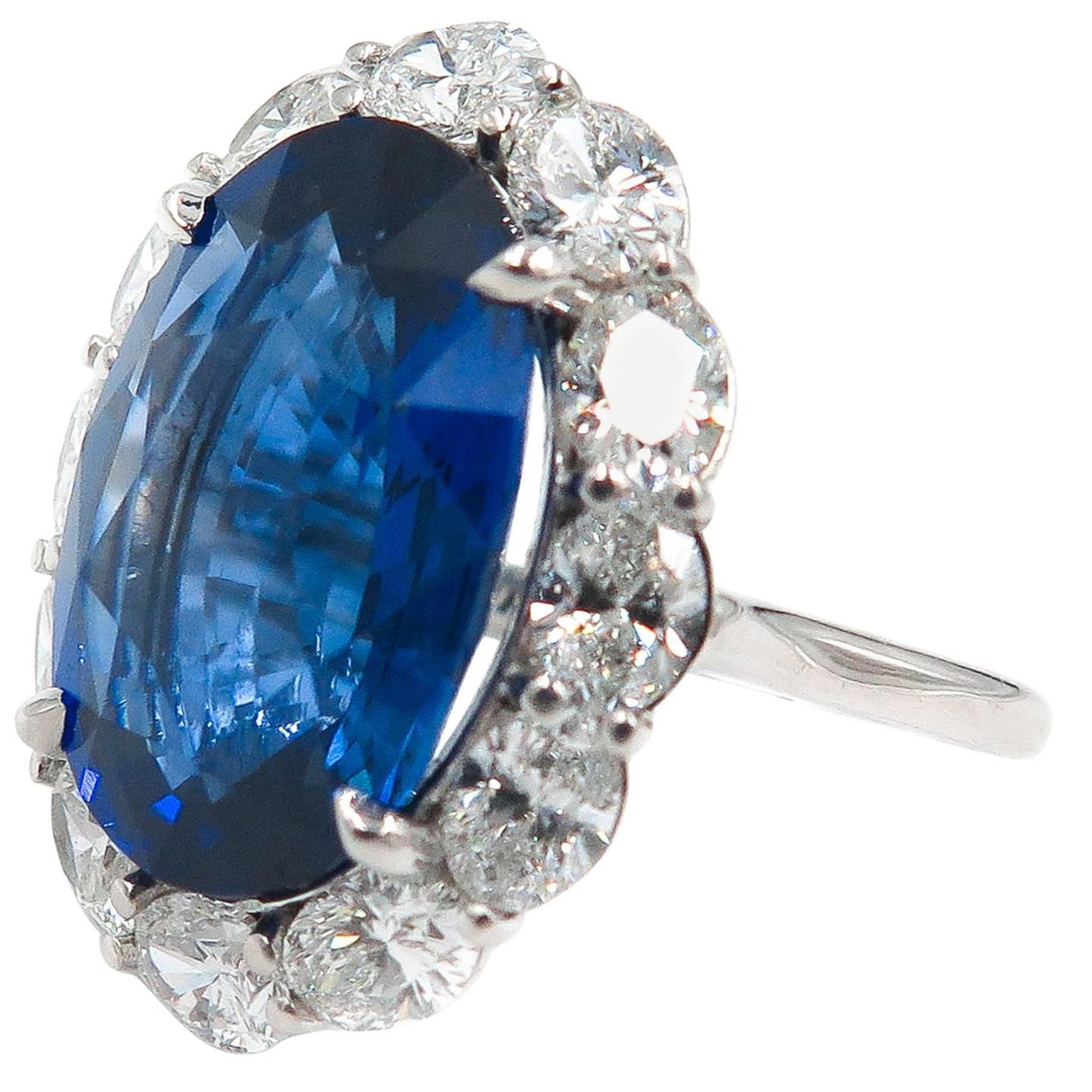 11.62 Carat Oval Sapphire Diamond Cocktail Ring