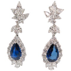 Pear Shaped Sapphire Diamond Drop Earrings