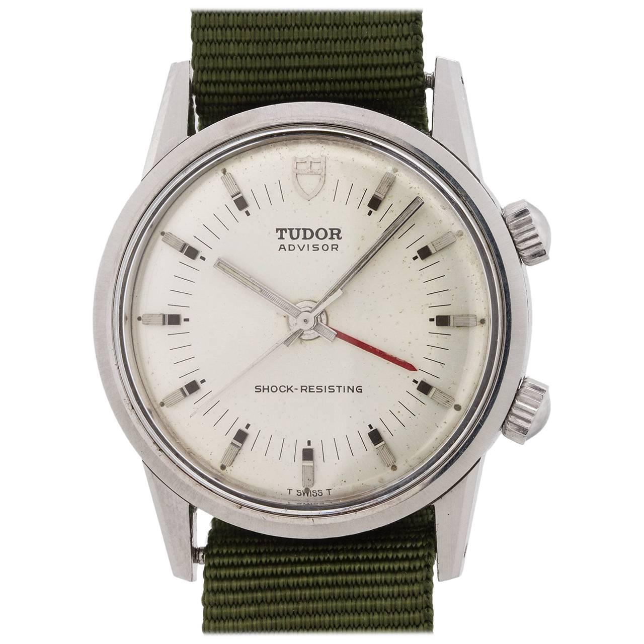 Tudor Stainless Steel Advisor Alarm Manual Wristwatch Ref 10050, circa 1982 For Sale