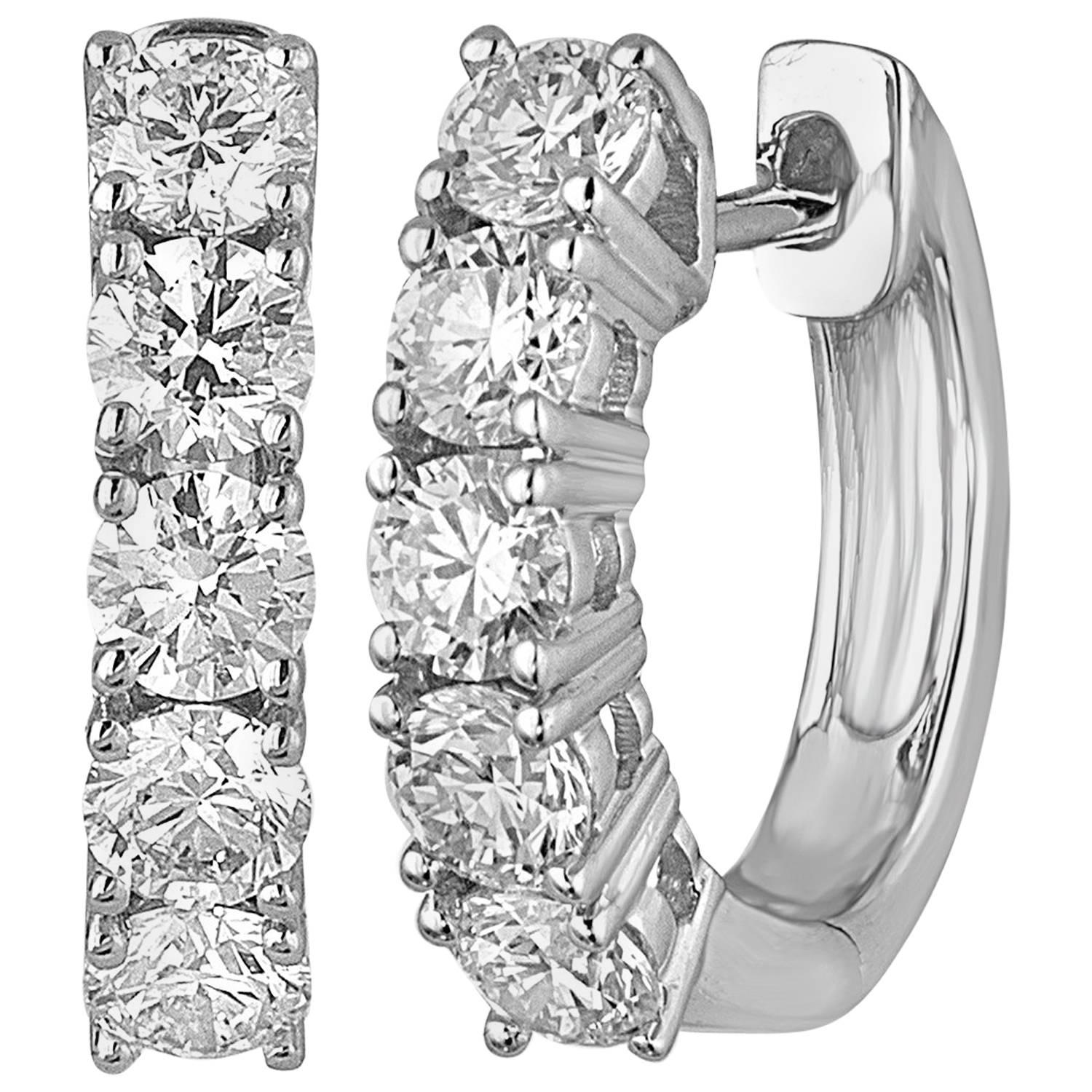 1.50 Carat Petite Diamond Gold Huggie Hoop Earrings