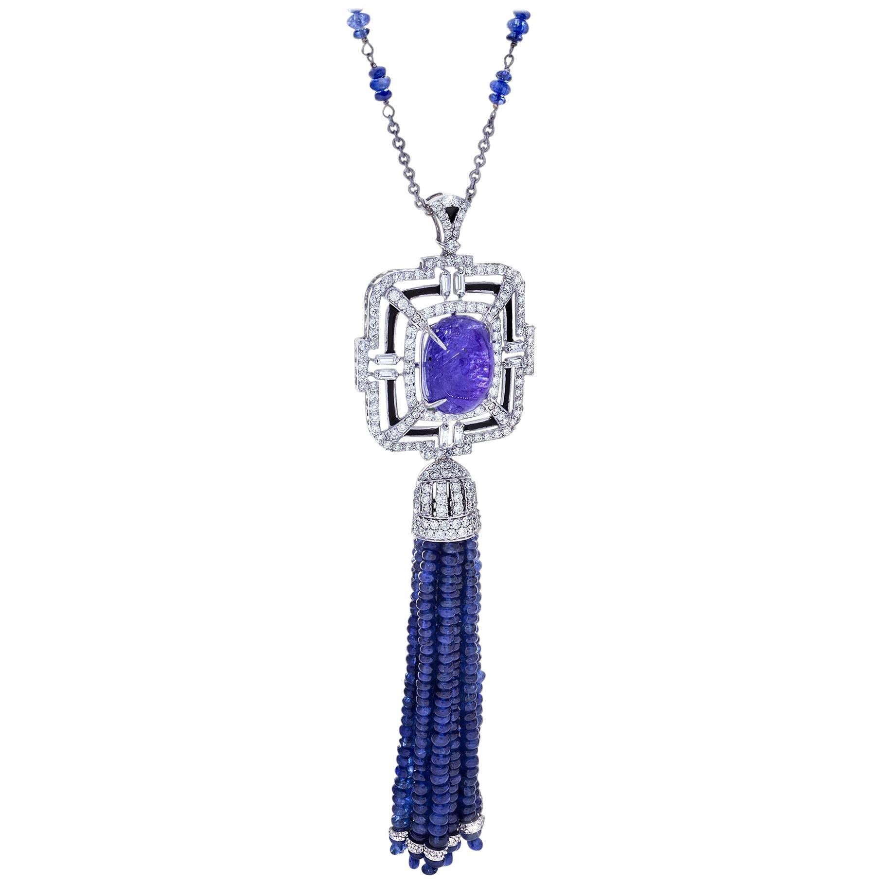 Sapphire and Tanzanite Tassel Necklace
