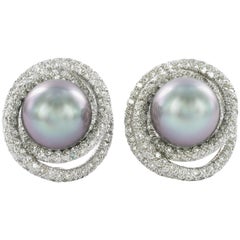 Tahitian Cultured Pearl Diamond Earrings