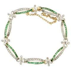 Edwardian Diamond and Emerald Bracelet