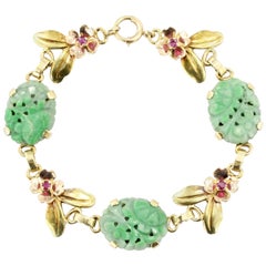 Tiffany & Co. Jade and Ruby Floral Link Bracelet