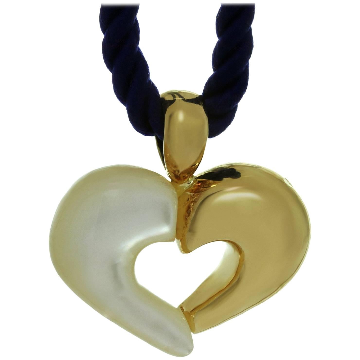 Van Cleef & Arpels Mother-of-Pearl Yellow Gold Silk Cord Heart Pendant