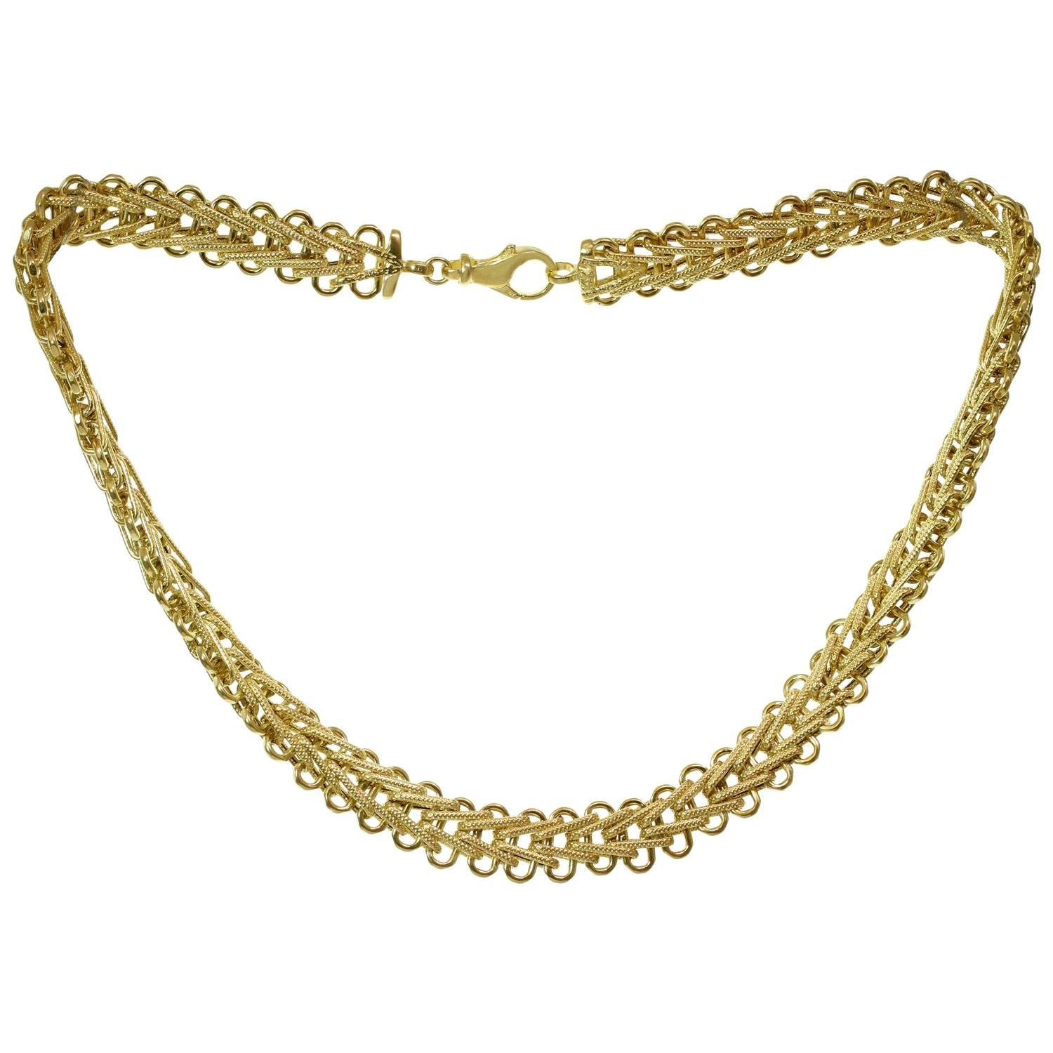 Braided Yellow Gold Wide Necklace