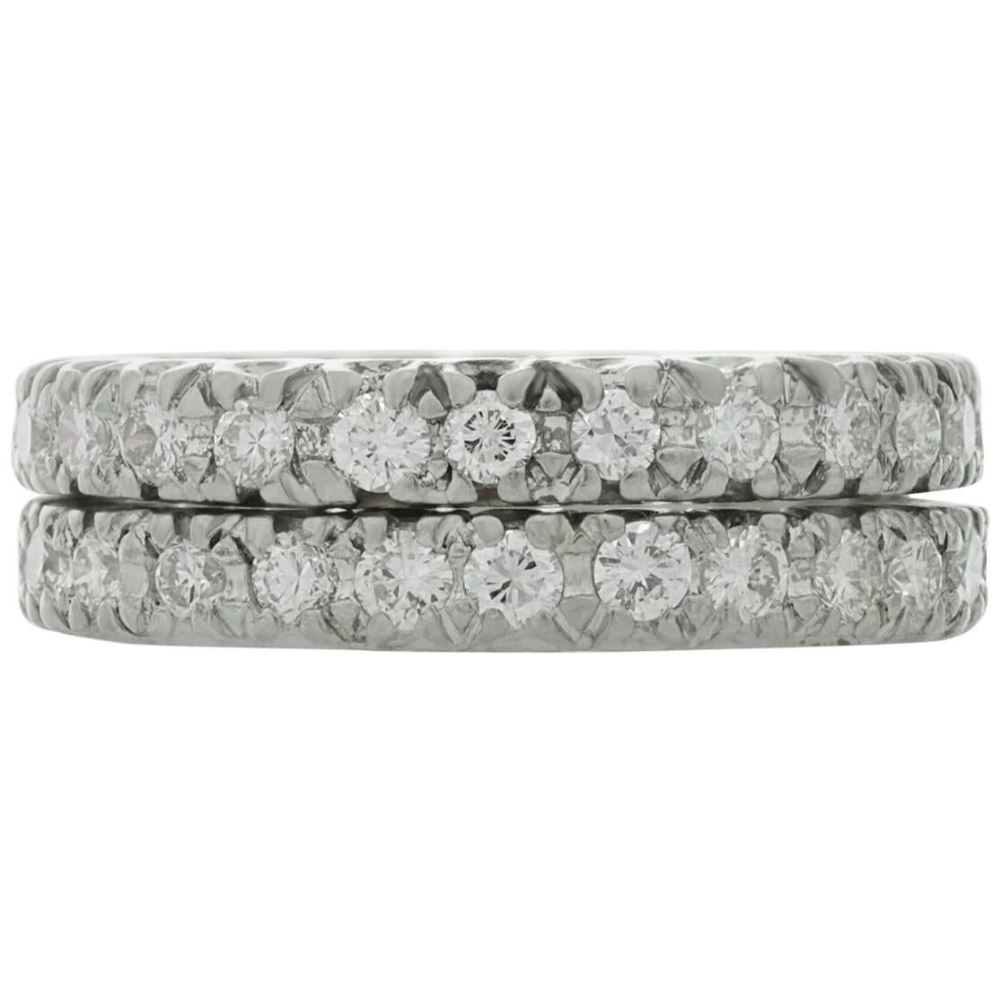 Diamond Platinum Guard Band Rings Pair For Sale