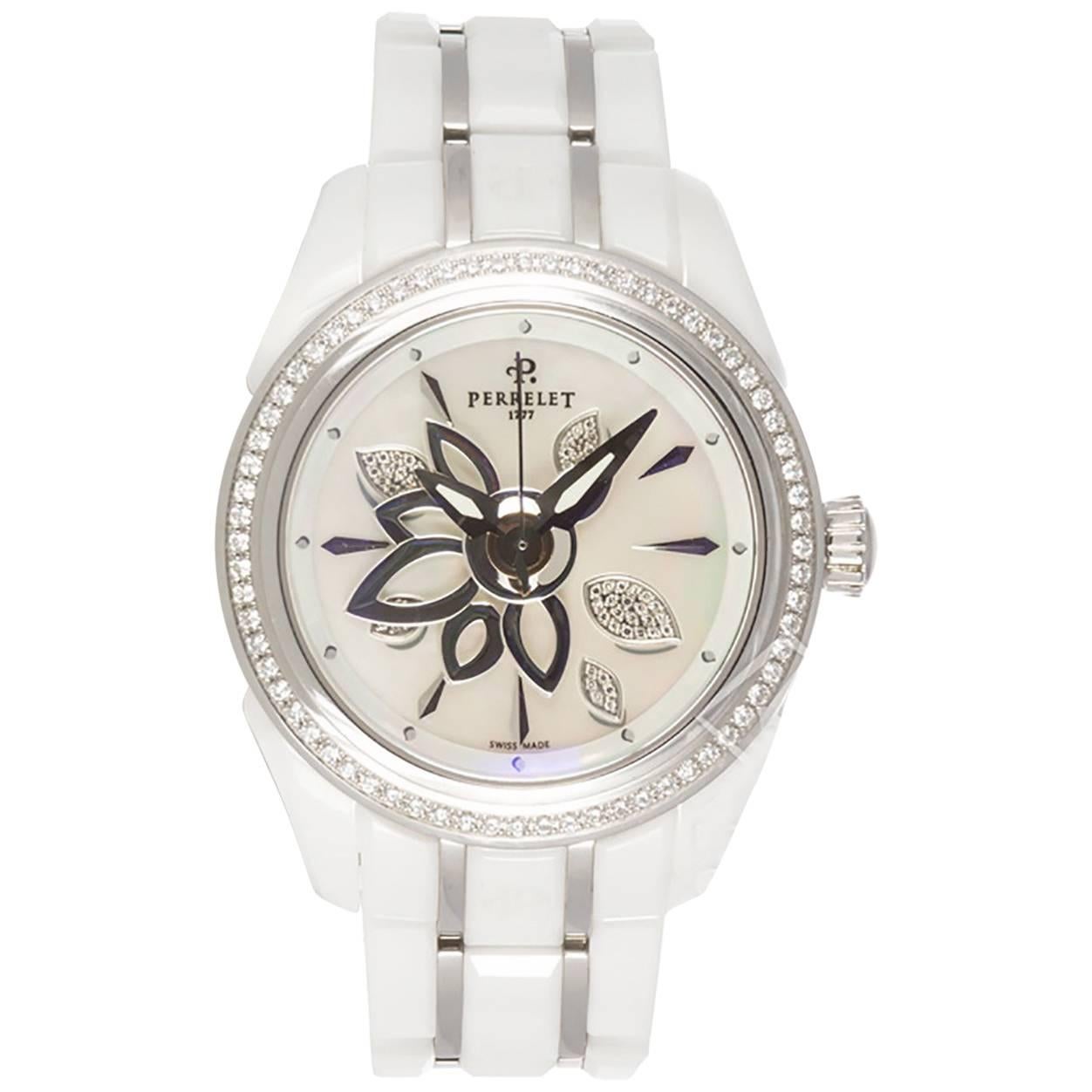 Perrelet ladies White Ceramic Diamond Mother-of-Pearl Dial Automatic wristwatch 