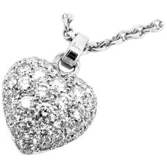 Cartier Diamond Pave Heart White Gold Pendant Necklace