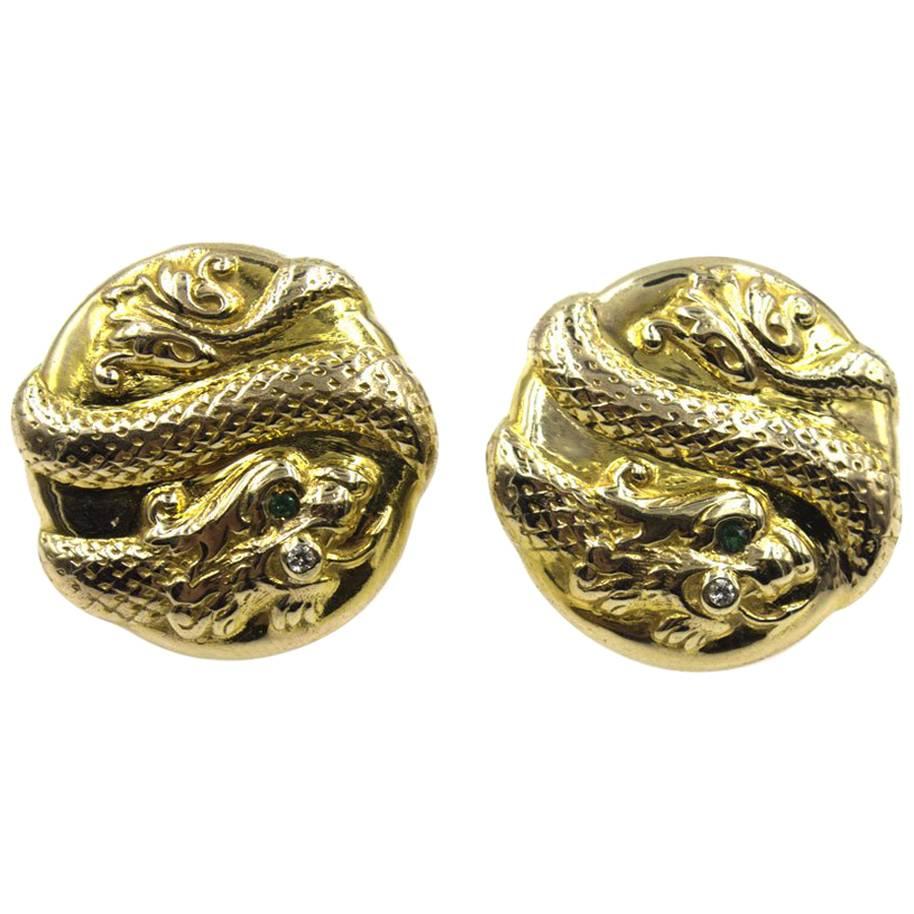 Textured Snake 14 Karat Yellow Gold Earrings