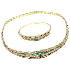 H. Stern Diamond and Emerald Set of Yellow Gold Bracelet and Necklace