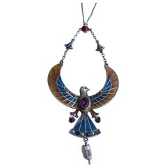 Egyptian Plique-a-Jour Winged Falcon Necklace