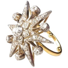 Gold and Silver Diamond Star Snowflake Antique Ring