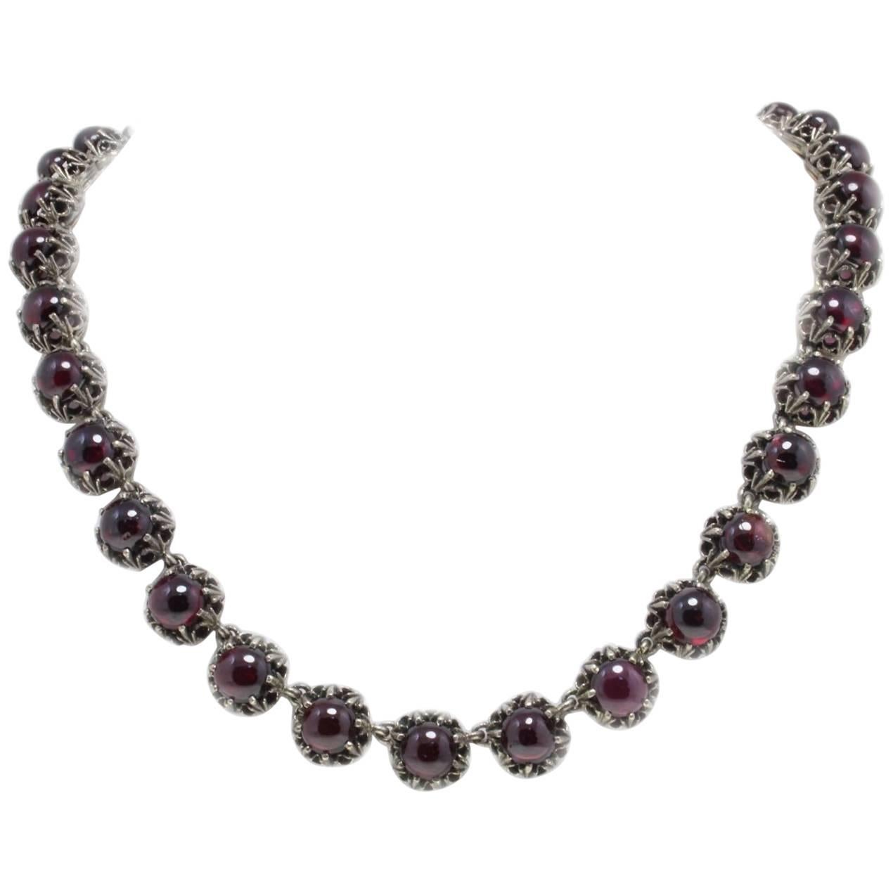  Garnets Rose Gold and Silver Link Necklace