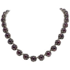  Garnets Rose Gold and Silver Link Necklace