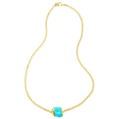Tumbled Turquoise stone , 18 kt  Carat Yellow Gold modern classic chic necklace