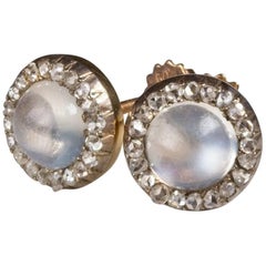 Moonstone Diamond Antique Daisy Cluster Stud Earrings