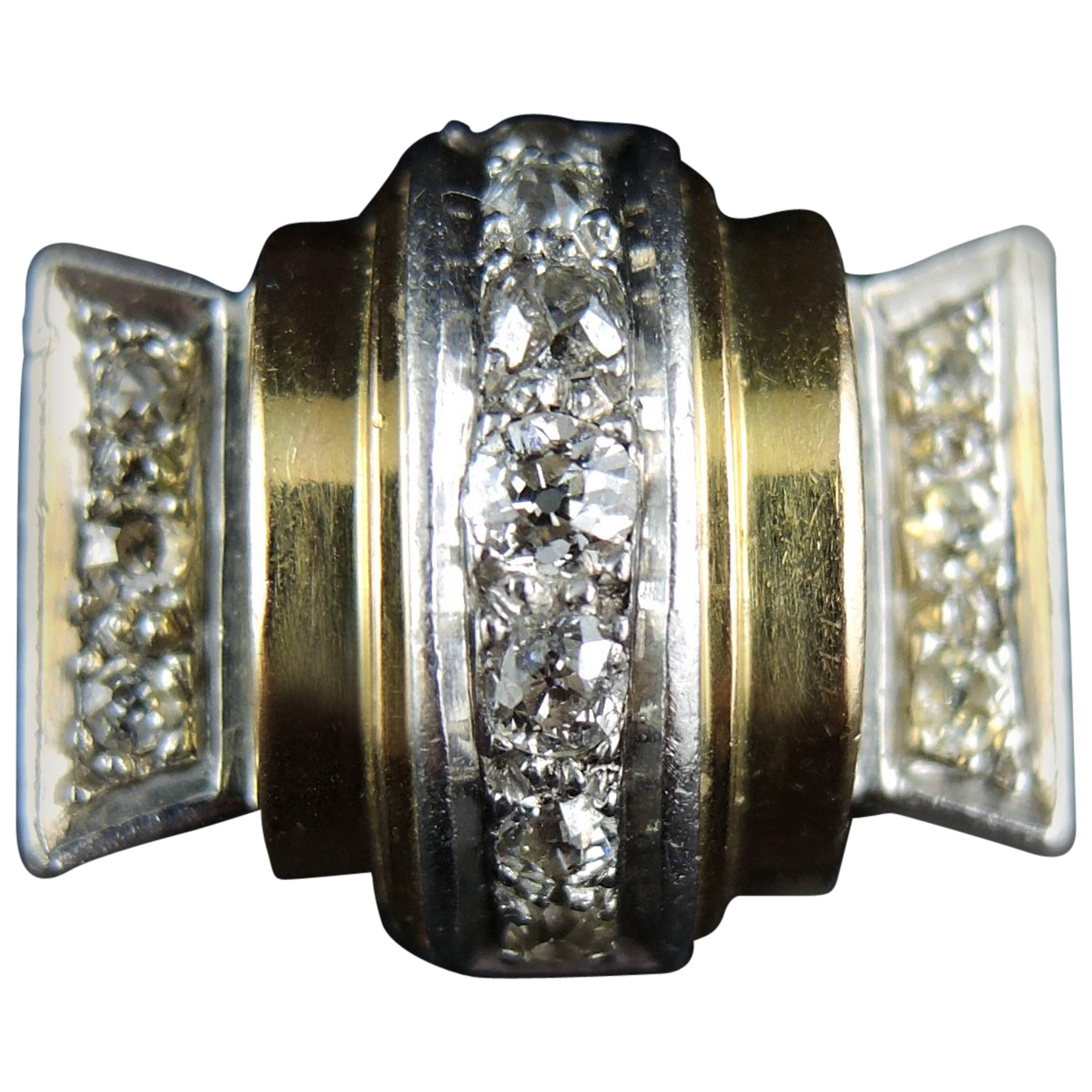 Gold and Platinum Tank Ring with Diamonds, circa 1940