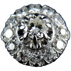 French Cocktail Cluster Ring, White Gold, Diamonds 0.75 + 1.60 Carat