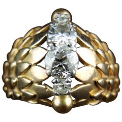 Retro and Glamorous Rose Gold Ring with Diamonds, circa 1950