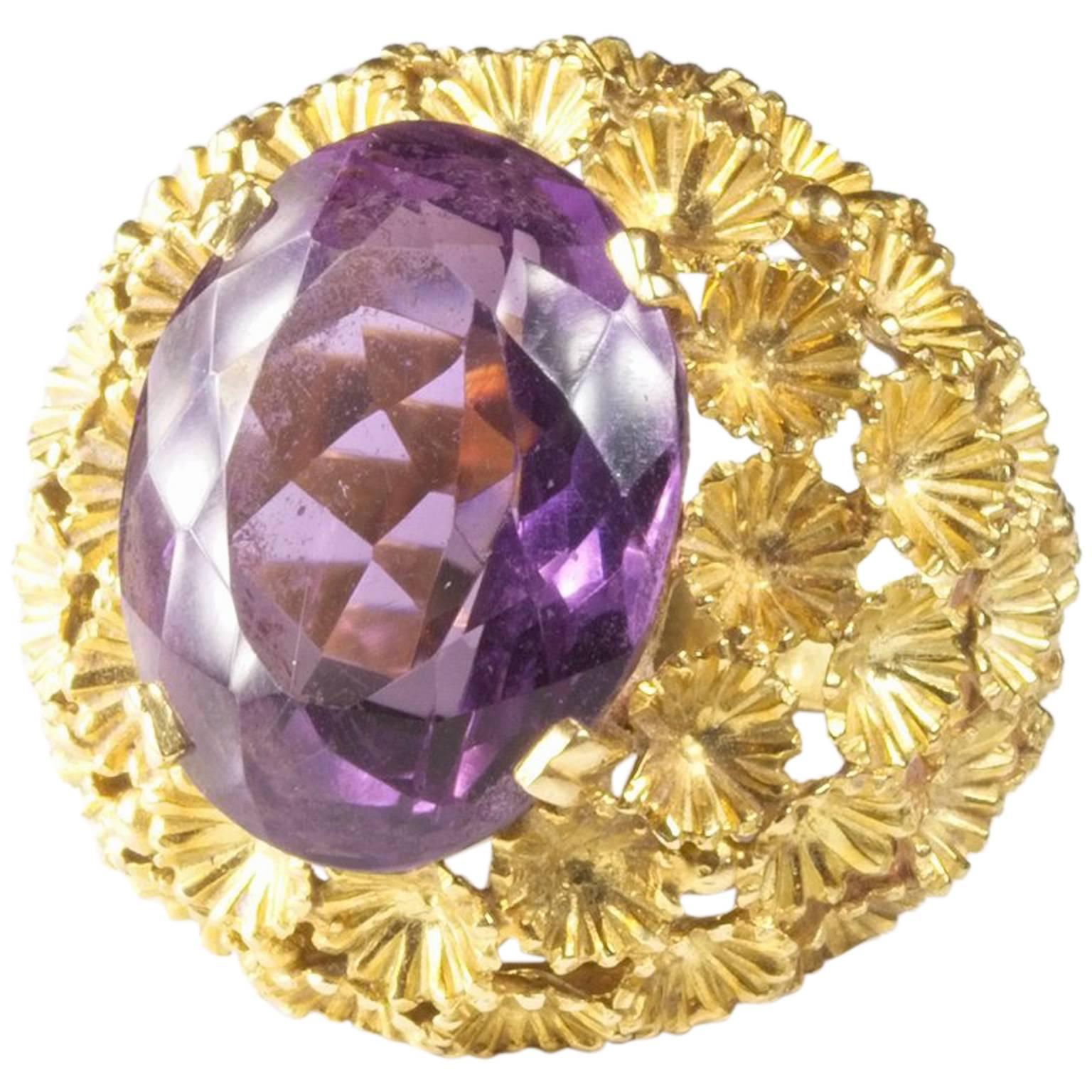 French Amethyst Floral Glamour Cocktail Ring For Sale