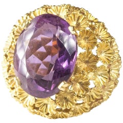 French Amethyst Floral Glamour Cocktail Ring