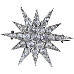 Antique Victorian Silver Paste Star Brooch, circa 1880, Russian