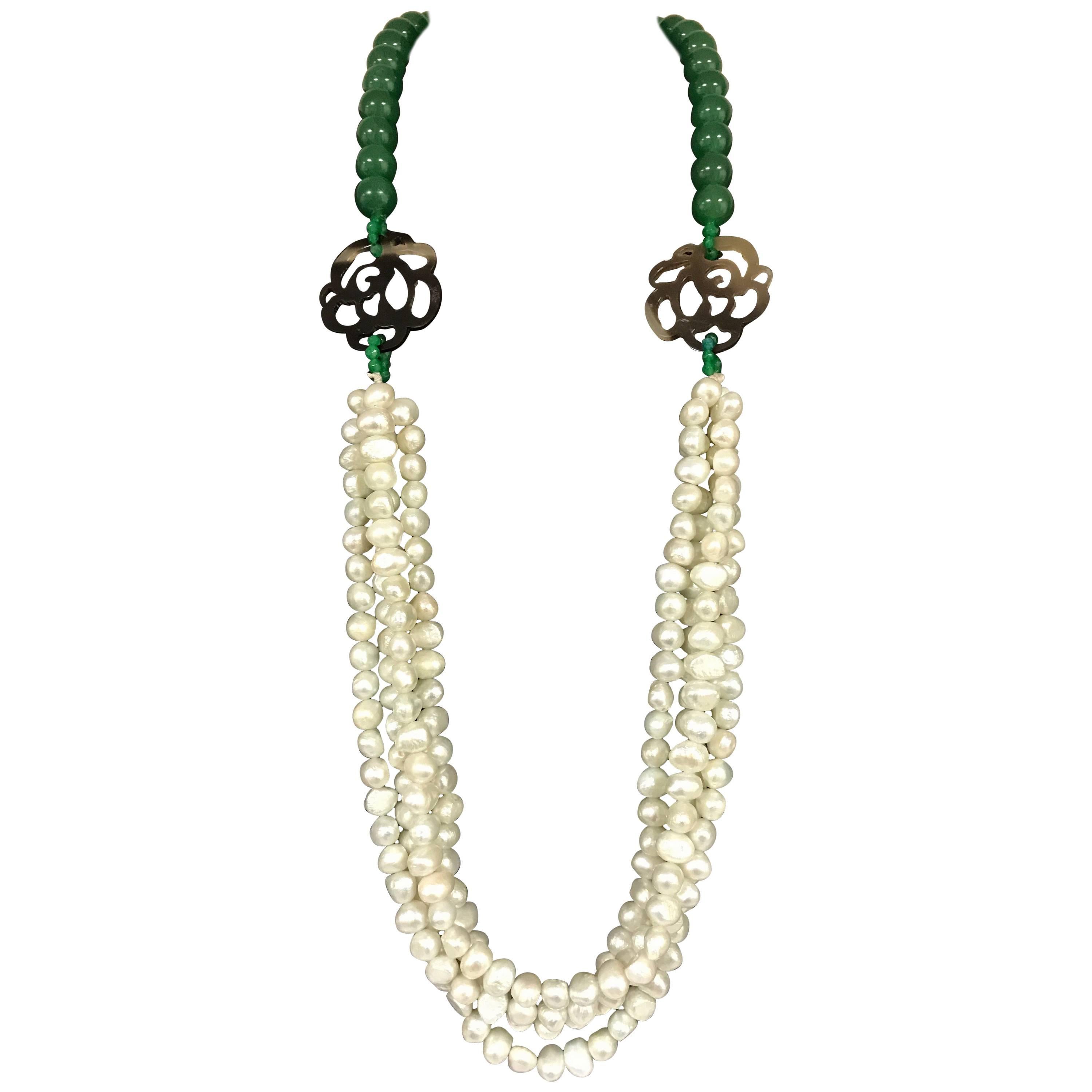 Baroque Pearls and Green Pearls Necklace
