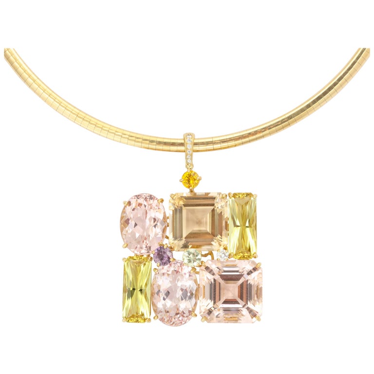 Donna Vock Sapphire Morganite And Golden Beryl Pendant Necklace
