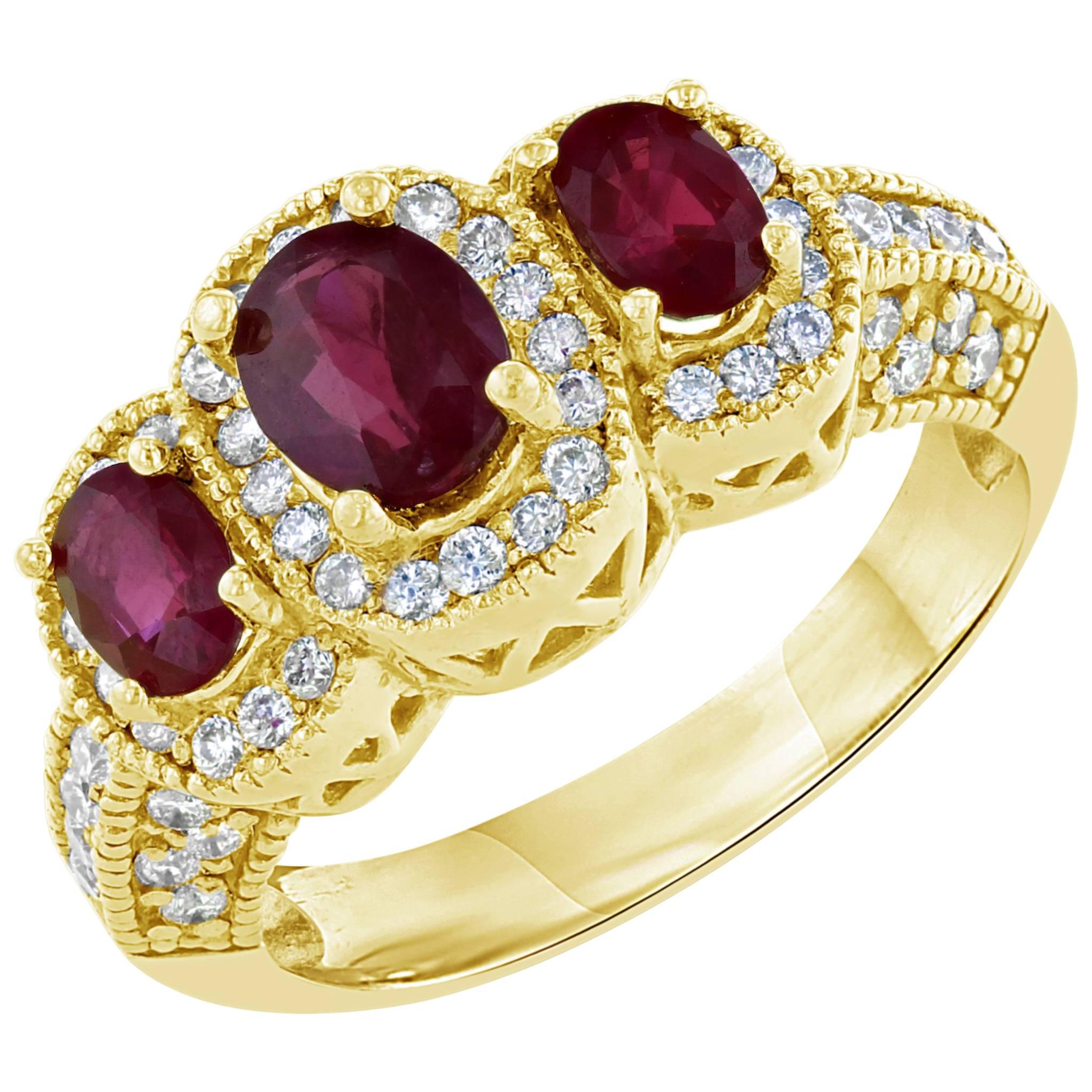 2.29 Carat Burmese Ruby Diamond Three-Stone Ring