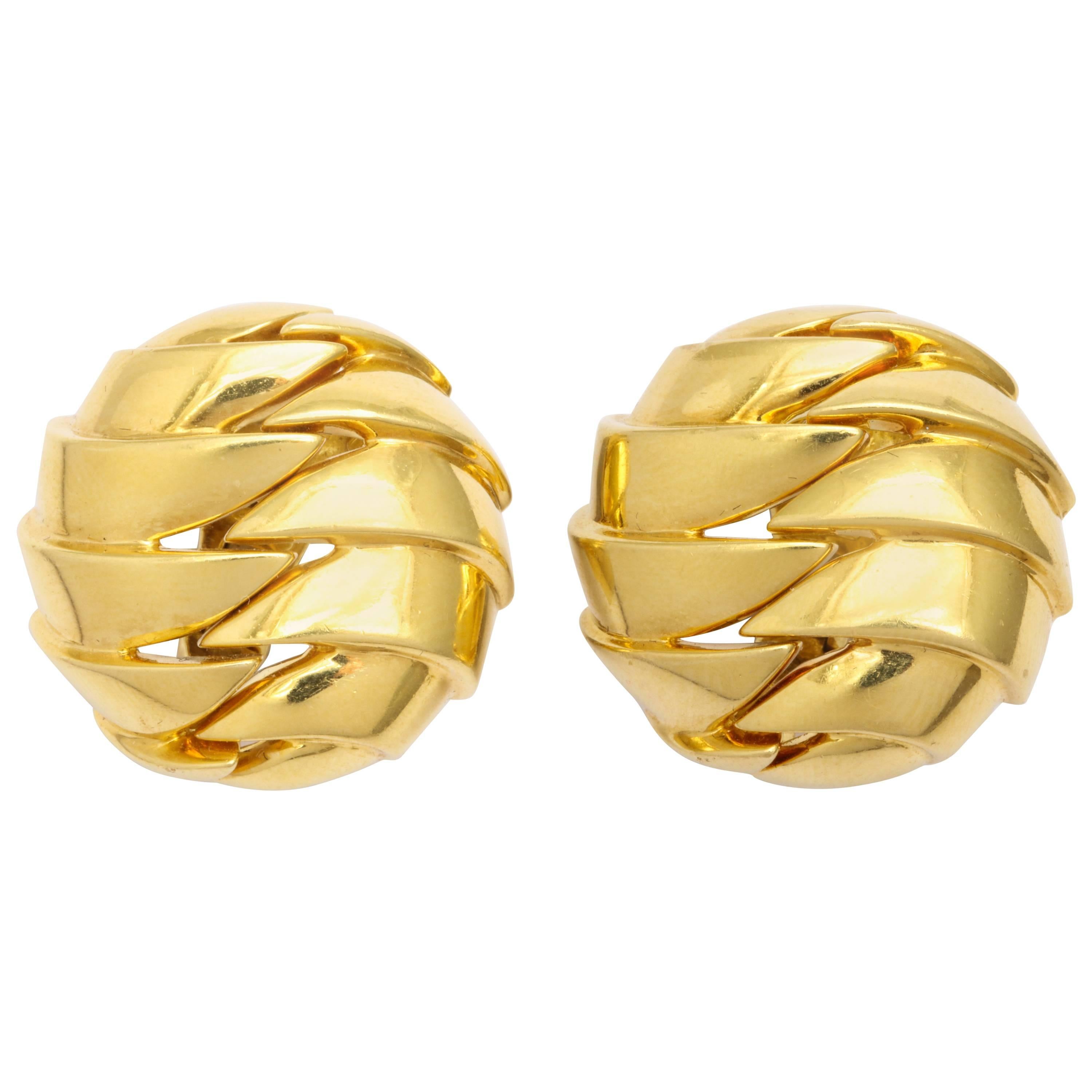 Tiffany & Co. Gold Pleated Clip-On Earrings