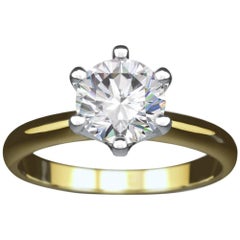White or Yellow Gold 1 Carat Round Diamond Tiffany & Co. Style Engagement Ring