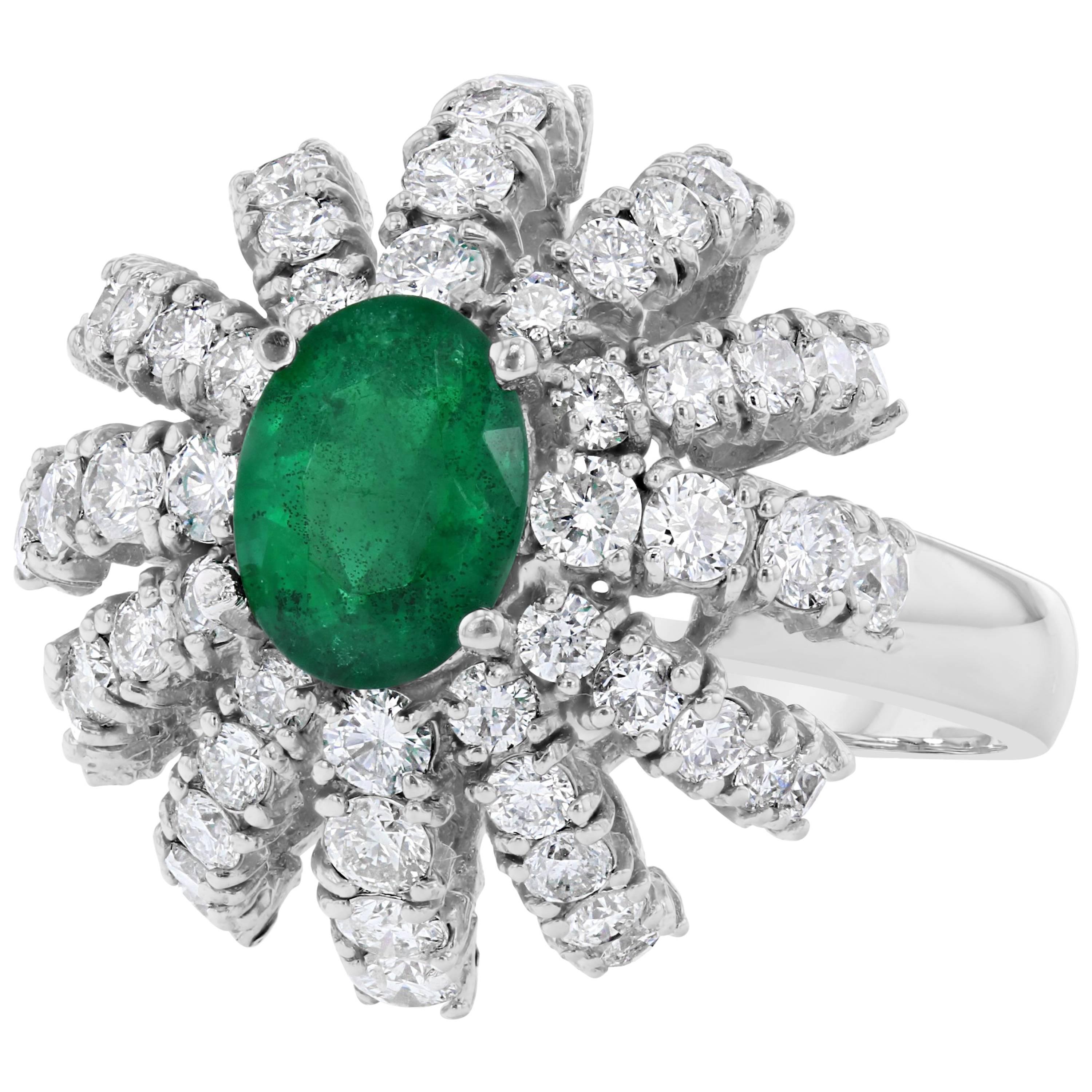 2.98 Carat Emerald Diamond Dome Ring