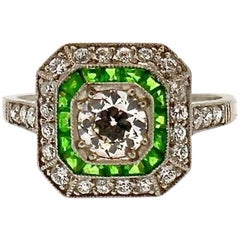 Tiffany & Co Art Deco Demantoid Garnet Diamond Platinum Ring 