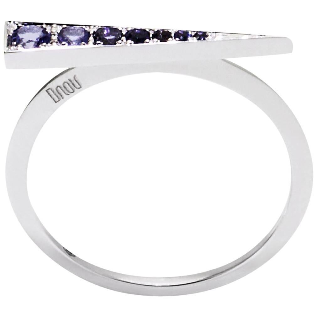 Daou Spark Ring in Iolite and White Gold, Dynamic and Delicate Stacking Design For Sale