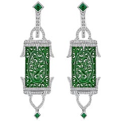 Art Deco Jadeite, Emerald and Diamond White Gold Earrings Art Deco Jadeite, Emerald and Diamond White Gold Earrings