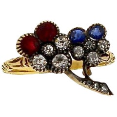 Antique Late Victorian Ruby Sapphire Diamond Pansy Flower Gold Ring