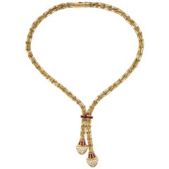 Hammerman Brothers Ruby and Diamond 18 Karat Yellow Gold Lariat Necklace