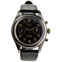 Heuer Stainless Steel Black Star Dial Two Register Chronograph Wristwatch