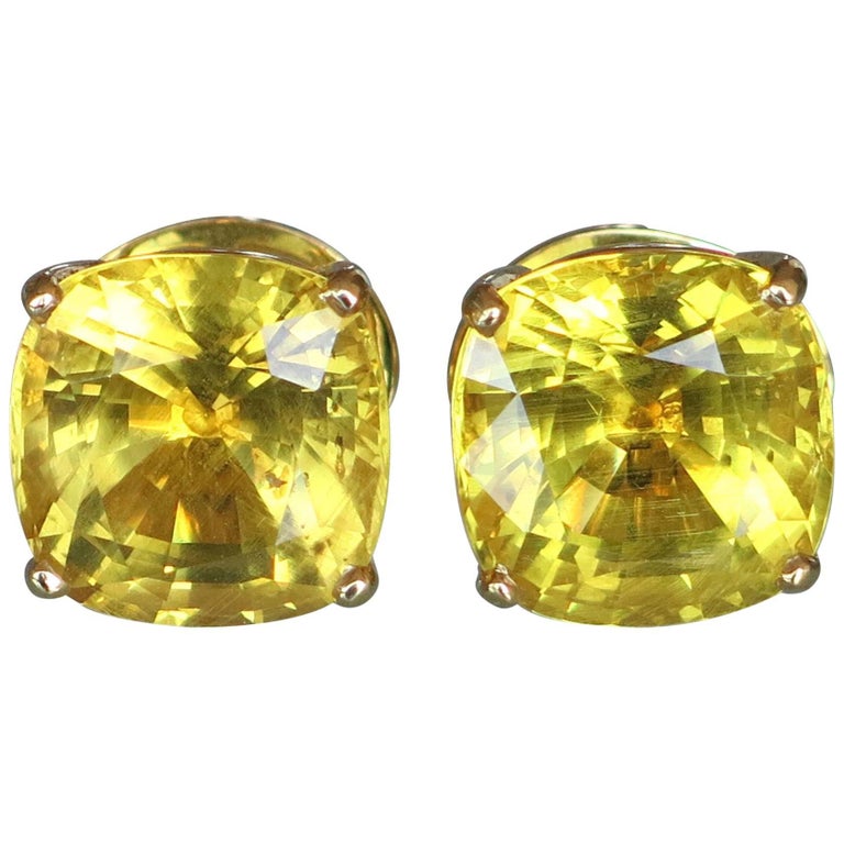 24 67 Carat Natural Yellow Danburite Gold Stud Statement 24 67 Carat Natural Yellow Danburite Gold Stud Statement Earrings For